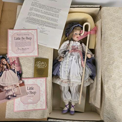 Franklin Heirloom Dolls "Little Bo Peep" by Helen Kish, 17" Porcelain Doll, 1987, COA, Original Box