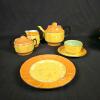 German Art Deco Porcelain Tea Set, Orange & Yellow Lusterware, Geometric, c. 1930s - 4