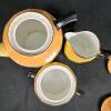 German Art Deco Porcelain Tea Set, Orange & Yellow Lusterware, Geometric, c. 1930s - 5