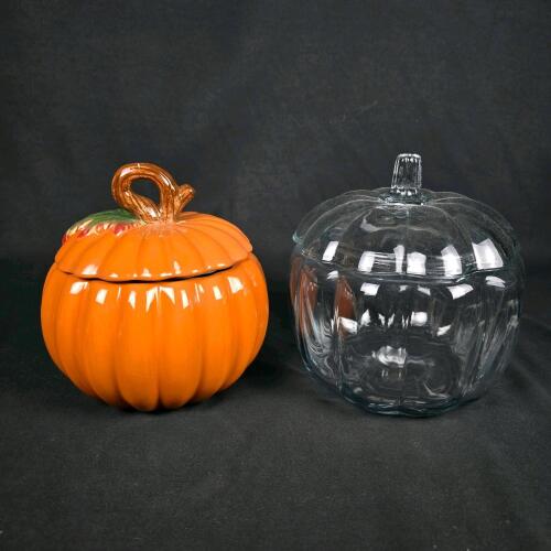 Pumpkin Ceramic Jar &ldquo;A Gift From FTD&rdquo; & Large 1 Gallon Glass Pumpkin Jar with Lids