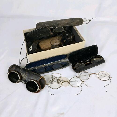Antique Eyeglasses Lot C.G. Babbitt Marked, Pince-Nez, Lorgnette, Sunglasses, Cases