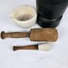 Antique ACME Ceramic & Ebonized Wood Mortar and Pestle Sets, Marked, 2 Sets, Pharmacy/Apothecary - 2