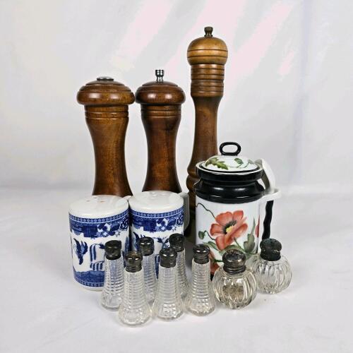 Vintage Salt & Pepper Shaker Set, Olde Thompson Mills, Hand-Painted Mary Smithers Jar,