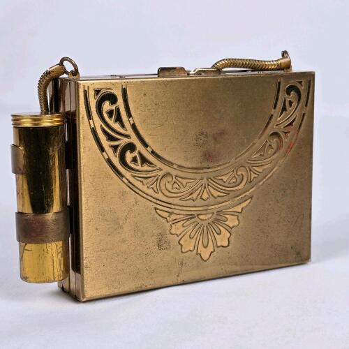 Vintage Art Deco Gold-Tone Minaudi&egrave;re Compact Purse with Mirror, Powder & Lipstick Holder