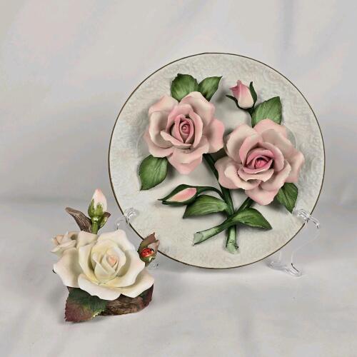 Franklin Mint 'The Sheer Bliss Roses of Capodimonte' Plate & George Good Porcelain Figurine