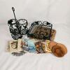 Eclectic Lot: Decorative Coasters, Heart Cork Trivet, Iron Holders, Mt. Washington Cog Medallion