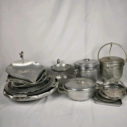 Large Lot Vintage Forged Aluminum Serveware &ndash; Everlast, Buenilum, Rodney Kent, Bowls, Trays, Ice Buckets