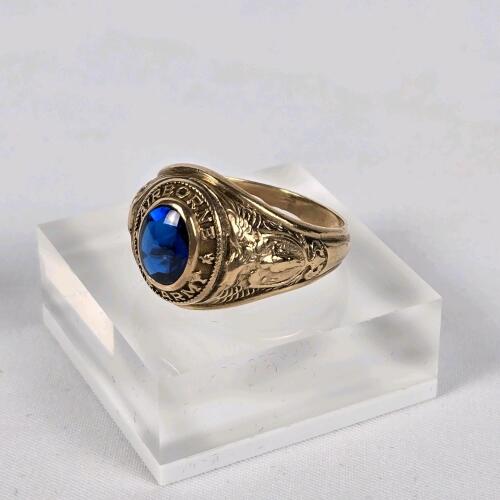 10K Gold Army Airborne Service Ring with Blue Gemstone and Eagle Motif
