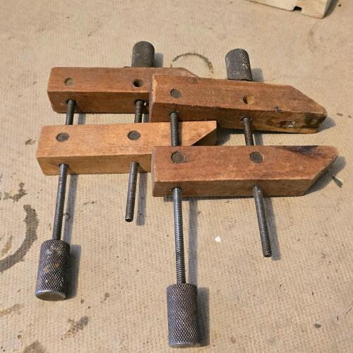 Set of 2 Wooden Hand Screw Clamps, Steel Screws & Handles