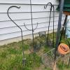 Large Lot Metal Shepherd Hooks & Plant Stands Duncraft Feeder, Pots, - 5