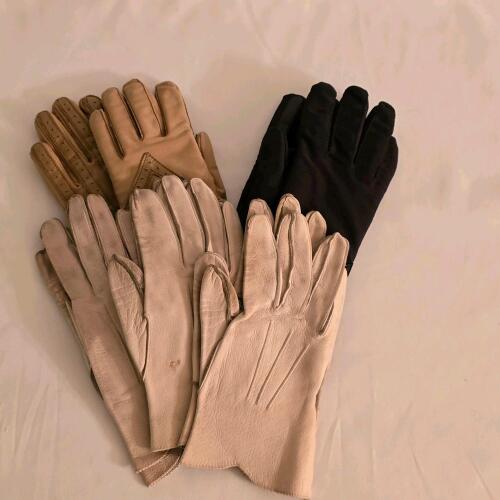 Vintage Women's Dress Gloves Lot &ndash; Deerskin Leather & Black Cloth, Small