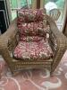 Faux Wicker Patio Armchair and Loveseat Set with Floral Cushions - 2