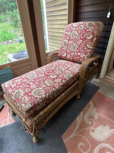 Faux Wicker Chaise Lounge Chair with Floral Cushion
