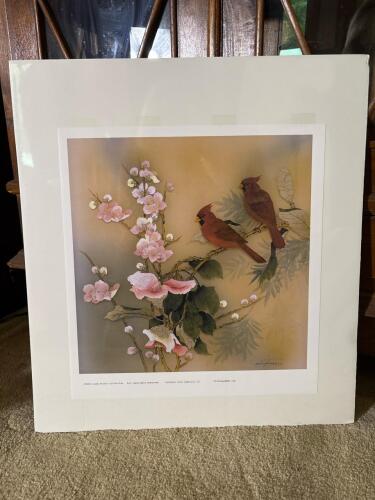 15"x16" Johnny Lung Studio "Cardinal with Camellia" Limited Edition Print 430/540