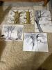 Four Hand-Drawn Ink and Mixed Media Tree Illustrations on Paper