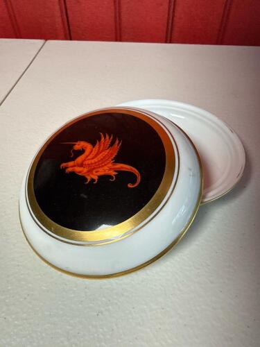 Augarten Vienna Painted Porcelain Trinket Box with Mythical Griffin Motif