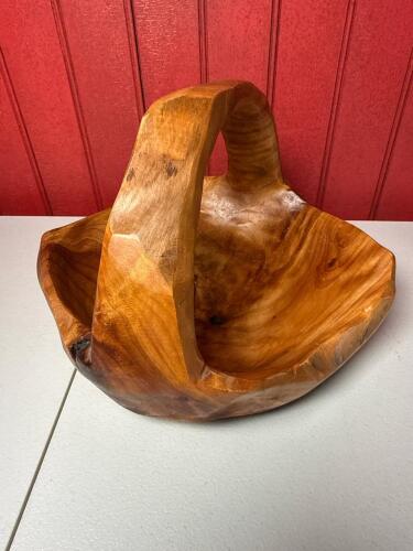 Carved Wooden Basket/Bowl with Handle