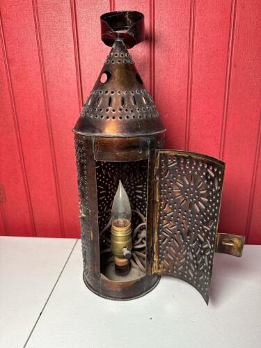 Vintage Electric Punched Tin Lantern