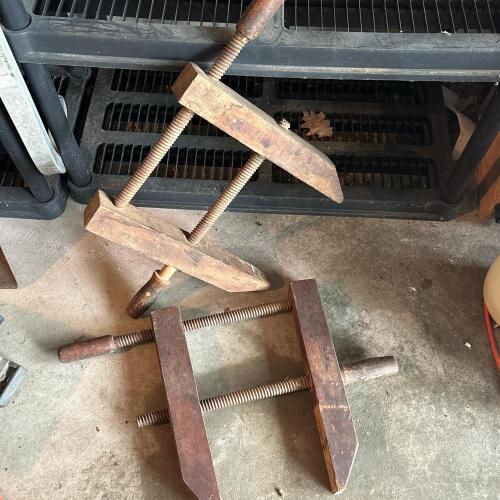 Pair of Vintage Wooden Hand Screw Clamps