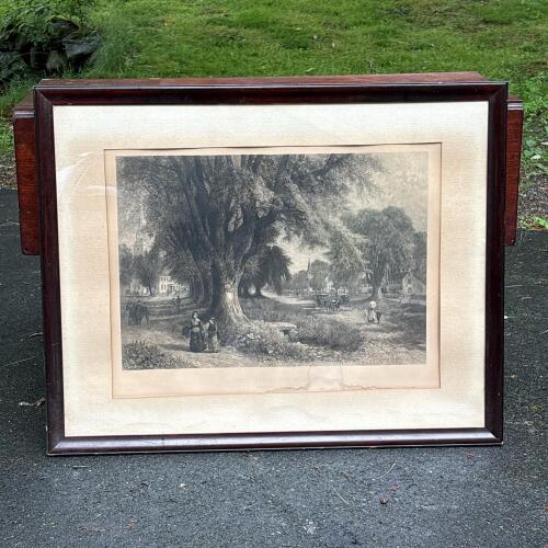Vintage Framed Print "The Village Elms" &ndash; Sunday Morning in New England