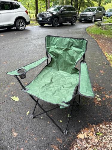 Green Folding Camping Chair with Mesh Cup Holder and Steel Frame