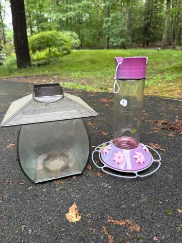 Purple & Pink Glass Hummingbird Feeder and Lantern