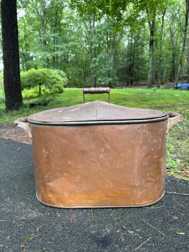 Large Vintage Copper Boiler with Lid and Wood Handles