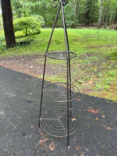 Three-Tier Wrought Iron Plant Stand with Scrollwork Design