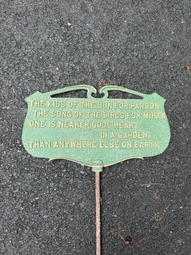 Cast Iron Garden Plaque Stake, "Nearer God's Heart" Poem