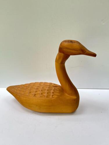 Hand-Carved Wooden Goose Sculpture