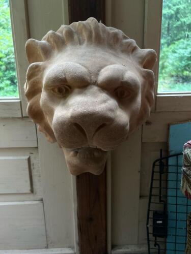 Architectural Lion Head Wall Sculpture, Stone/Terracotta Finish