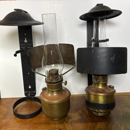 Pair of Vintage Dressel Plume & Atwood Wall-Mount Oil Lamps