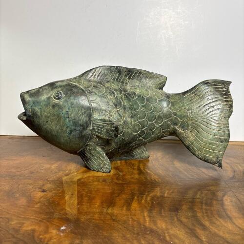 Green Ceramic Fish Sculpture with Hollow Interior