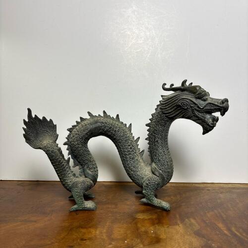 Vintage Metal Chinese Dragon Sculpture