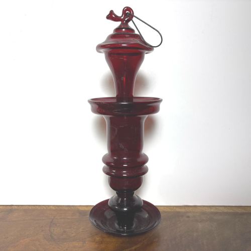 Vintage Ruby Red Blown Glass Bird Feeder