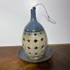 Handcrafted Hanging Ceramic Bird Feeder with Blue & Beige Glaze