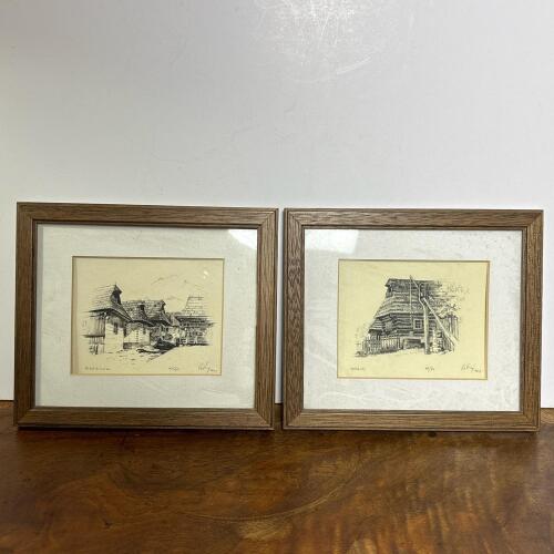 Two Small J&aacute;n Litvaj Signed Limited Edition Prints of Slovakian Villages Podbiel & Vlkolinec