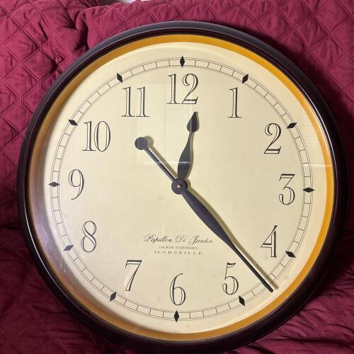 24" Papillon Di Jardin Quartz Wall Clock with Brown Wood Frame