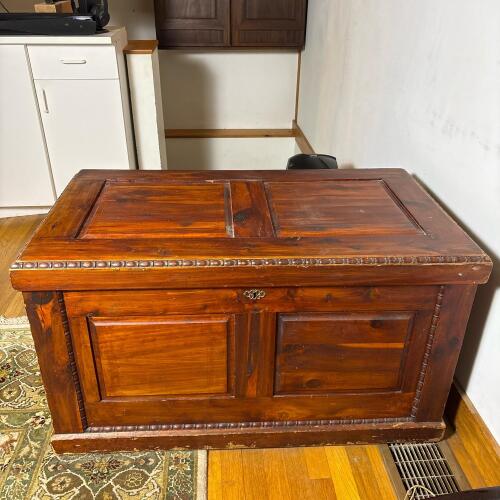 Vintage Cedar Hope Chest with Key & Burgundy Felt Liner