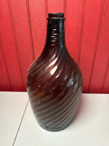 Duraglas Swirl-Pattern Amber Glass Liquor Bottle