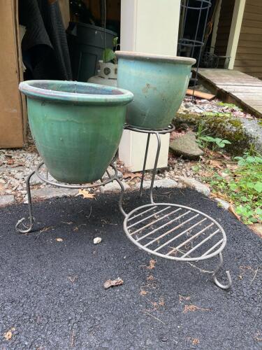 Three-Tier Metal Plant Stand with Ceramic Pots