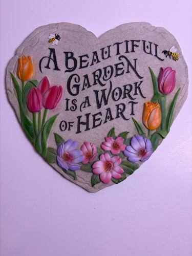 Spoontiques 13242 Heart-Shaped Garden Stepping Stone with Floral Design and Inspirational Quote