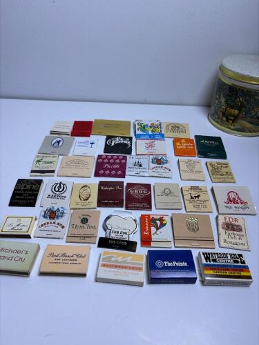 Vintage Promotional Matchbook Collection &ndash; 40 Restaurants/Hotels, US & International, with Tin