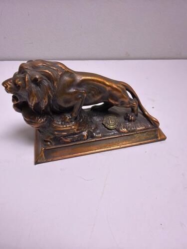 Lions Clubs International Bronze Lion Statue Desk Ornament Award Emblem Vintage