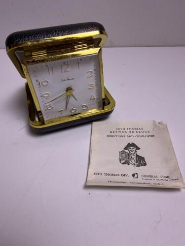 Seth Thomas Keywound Travel Alarm Clock, Germany in Gold-Tone Case