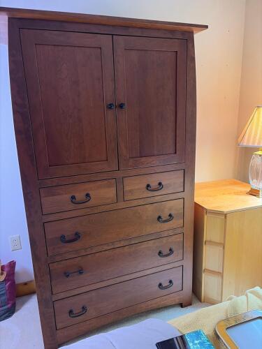 Heavy Solid Wood Mission Style Armoire Dresser, 70"Height x39" Width x21" Depth, 2 Doors, 5 Drawers, Cherry Finish