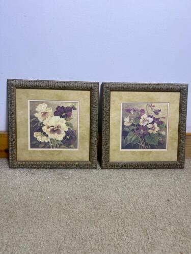 Pair of 12"x12.5" Floral Framed Art Prints by Kathryn White Titled "P for Pansy"