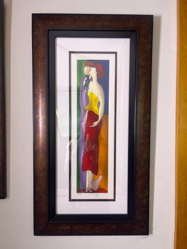 29.5 "x 15.5" Signed and Numbered Serigraph of by Linda LeKinff Featuring Couple and Cat