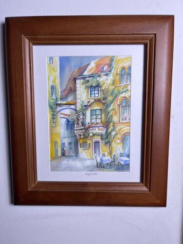 11" x 12.75" Framed Watercolor &lsquo;Augustin&rsquo;, Griechenbeisl Vienna, Signed and Dated