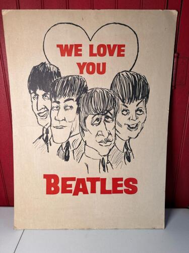19"x25.5" Vintage 1960s "We Love You Beatles" Cardboard Promotional Poster